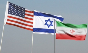 Banderas de Estados Unidos, Israel e Iran, respectivamente (Wikimedia Commons)